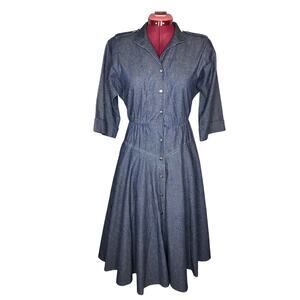 shirt dress Denim Fit and flare 1980s blue